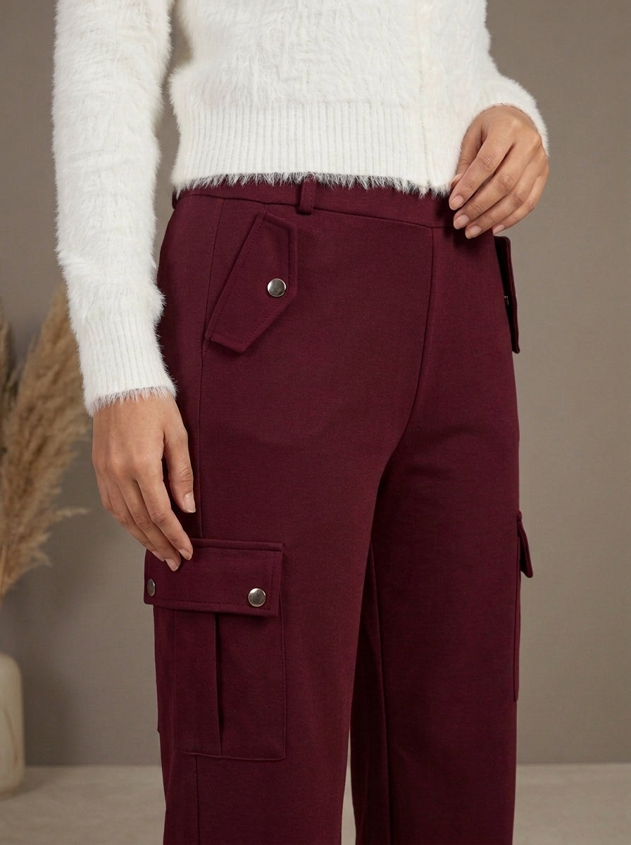 High-Waisted Side-Stripe Cargo Trousers