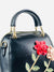 black leather flowers purse for ladies