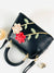 soft leather black flower design purse
