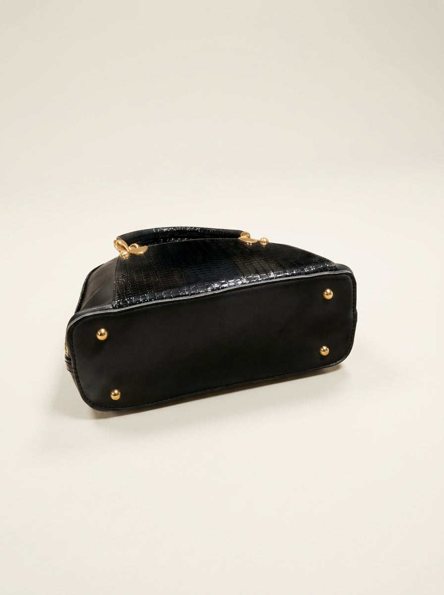 Croc-Textured Top Handle Handbag