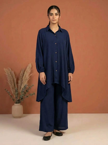 Button-Down Asymmetric Textured Co-Ord Set