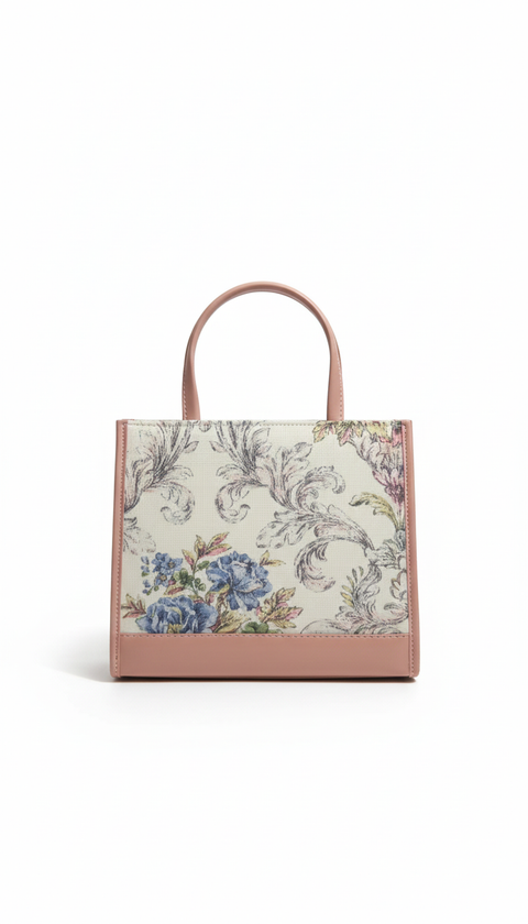 Floral patterned tote bag on a white background
