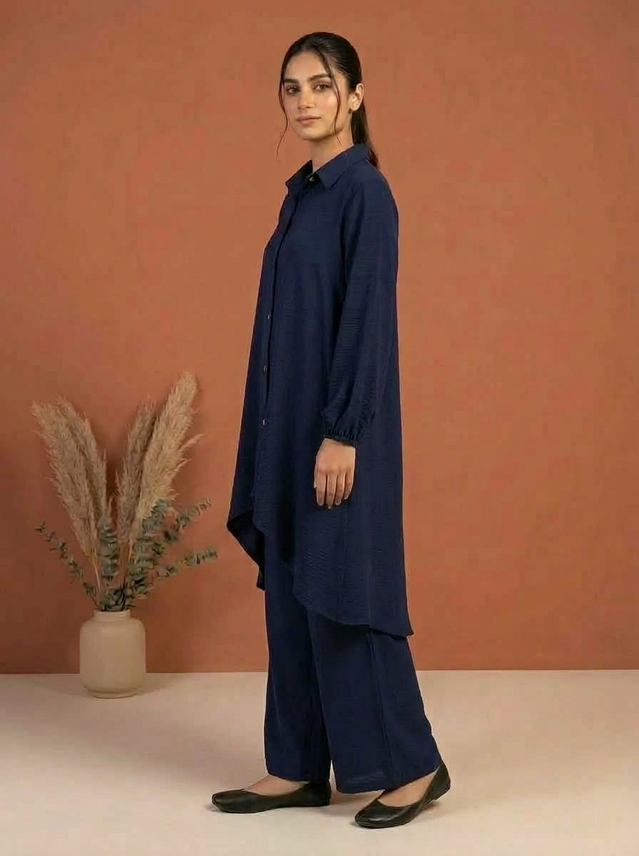 Button-Down Asymmetric Textured Co-Ord Set