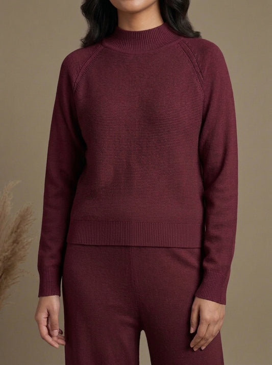 Textured High-Neck Pullover with Drawstring Trousers