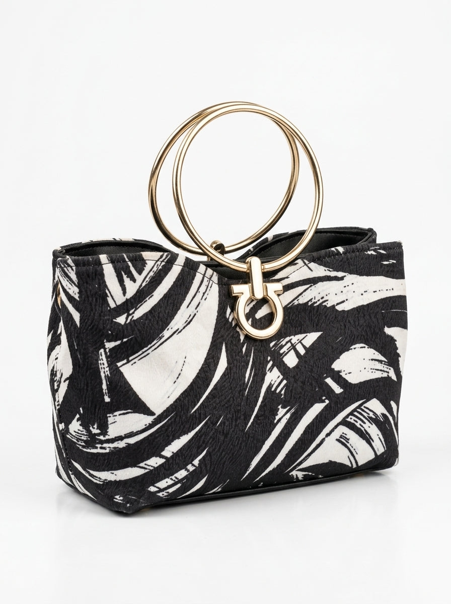 Ethnic Printed Ring Handle Handbag