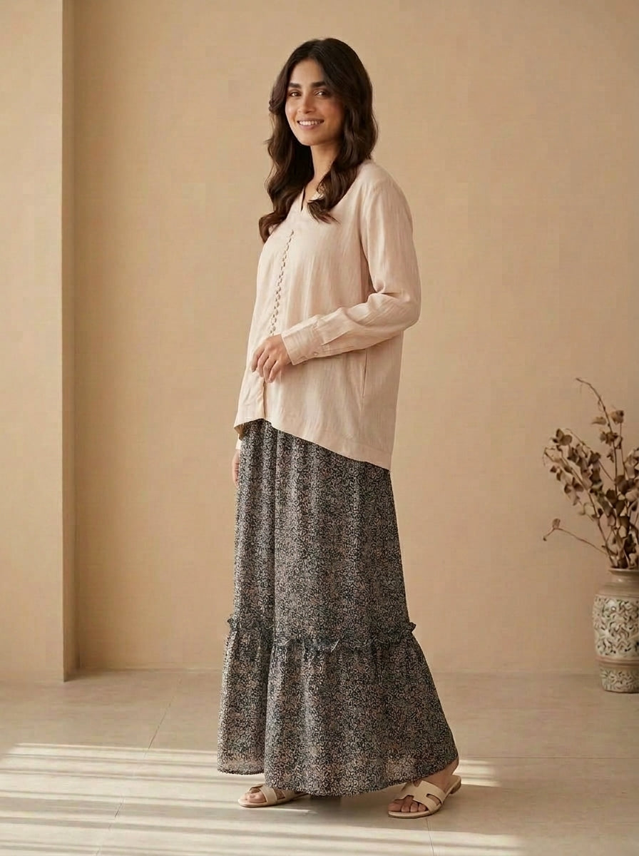 Textured Blouse & Ditsy Floral 2-Piece Co-ord Set
