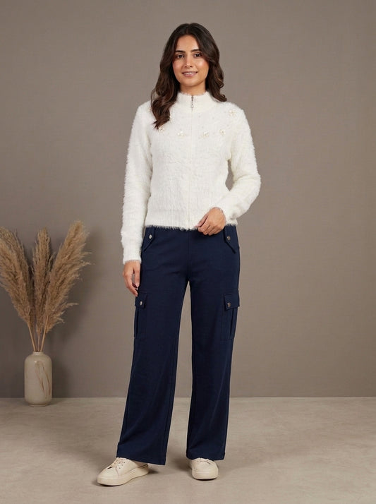 High-Waisted Side-Stripe Cargo Trousers