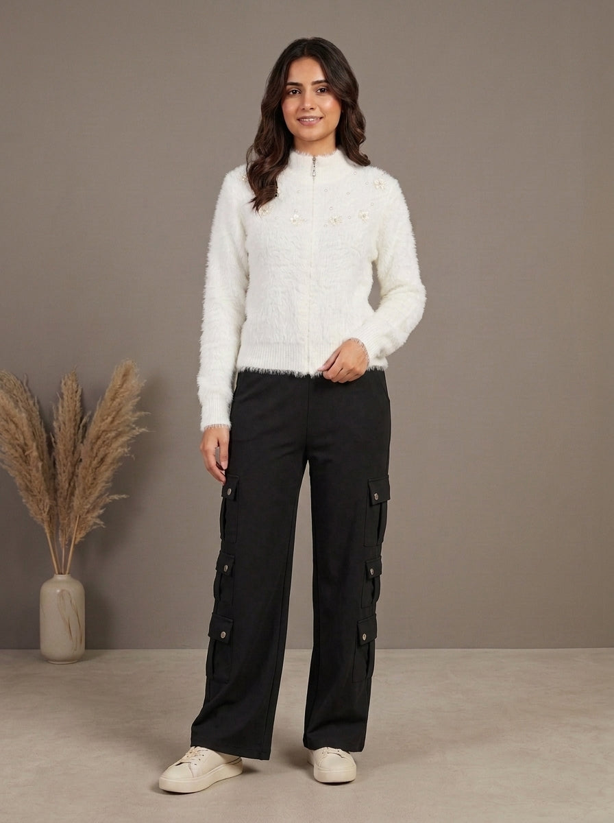 High-Waisted Multi-Pocket Cargo Trousers