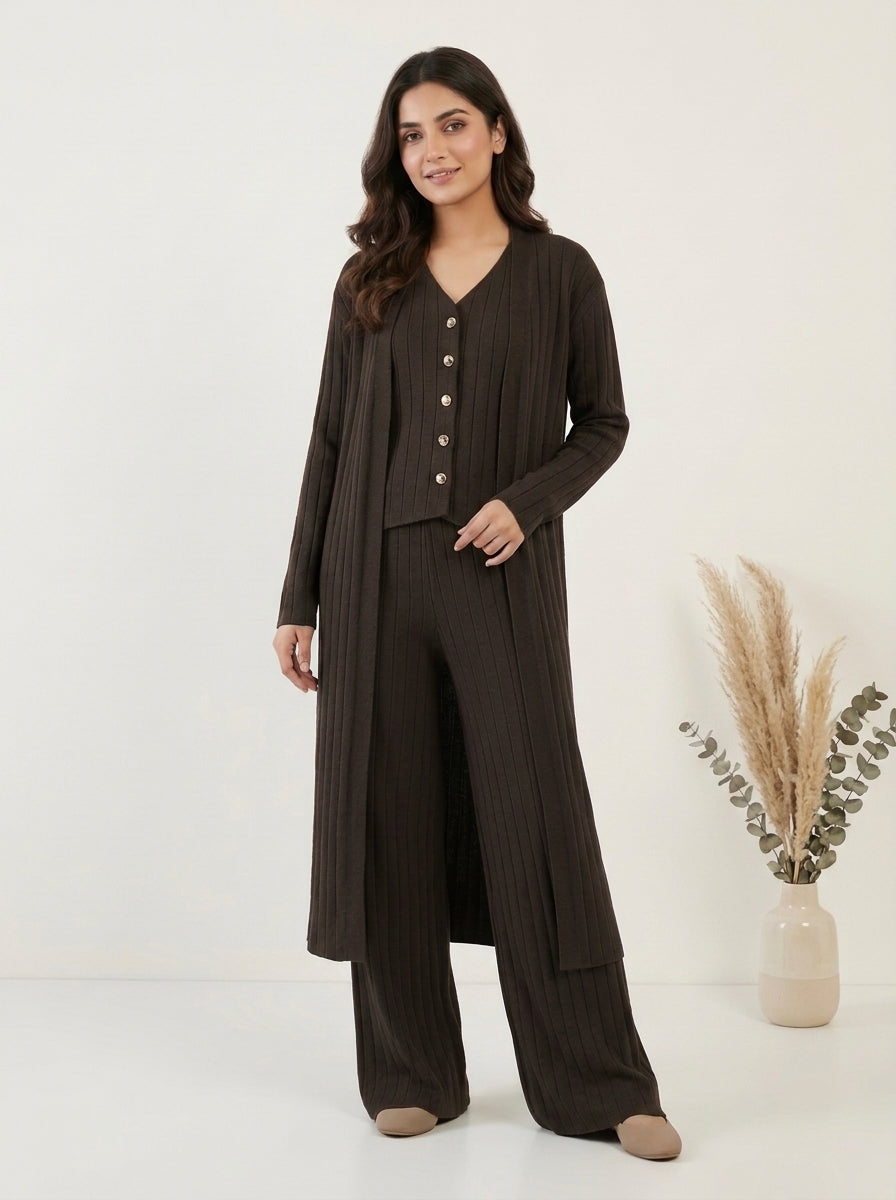 Ribbed Knit Three-Piece Layered Set