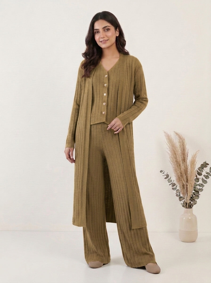 Ribbed Knit Three-Piece Layered Set