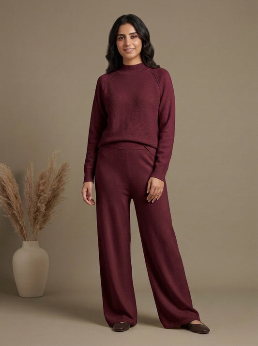 Textured High-Neck Pullover with Drawstring Trousers
