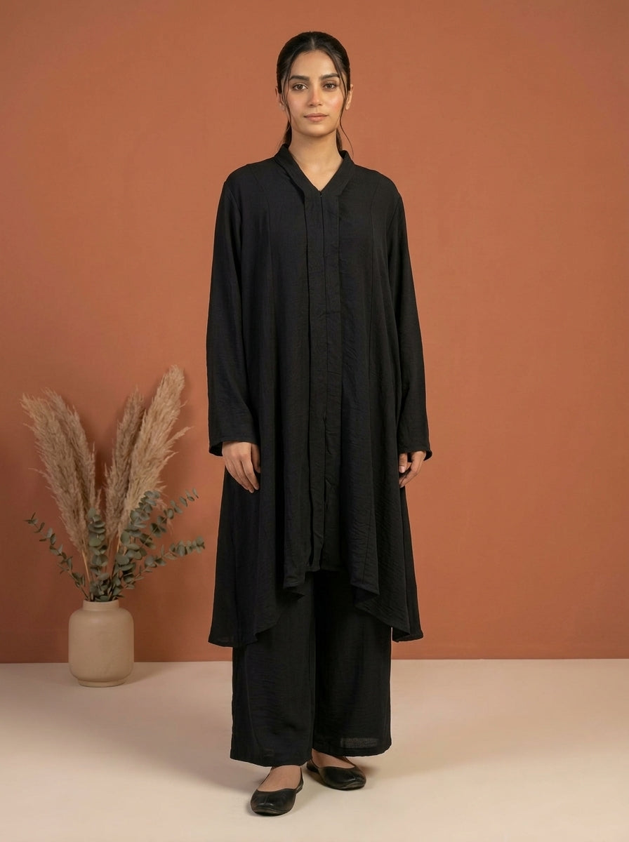 Asymmetric V-Neck Textured Co-Ord Set