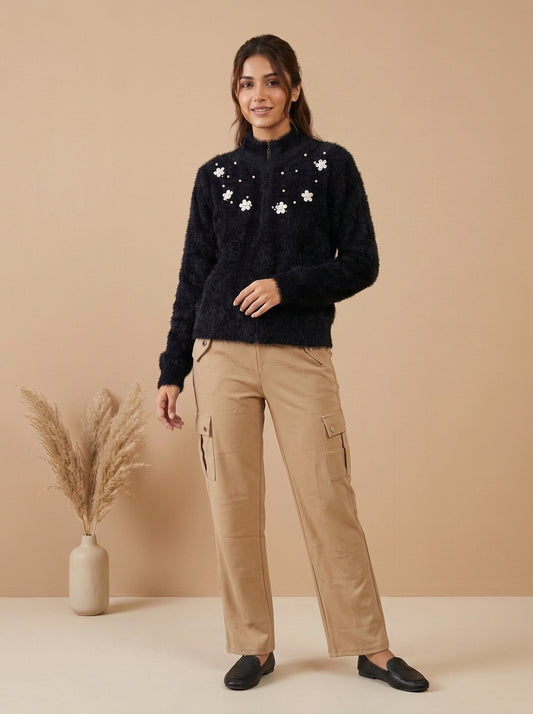 High-Waisted Side-Stripe Cargo Trousers