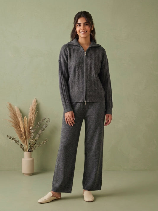 Full-Zip Cable-Knit Jacket & Wide-Leg Trouser 2-Piece Co-ord Set