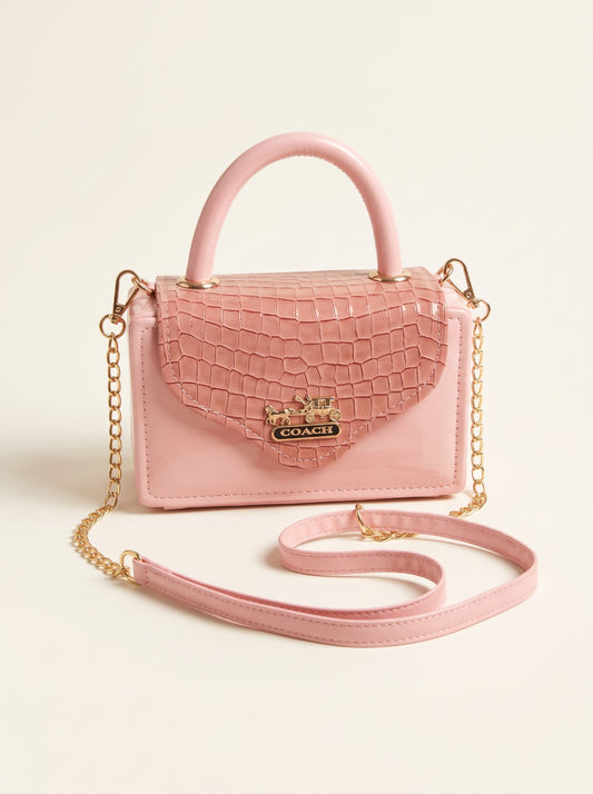 Crocodile Pattern Flap Top-Handle Handbag