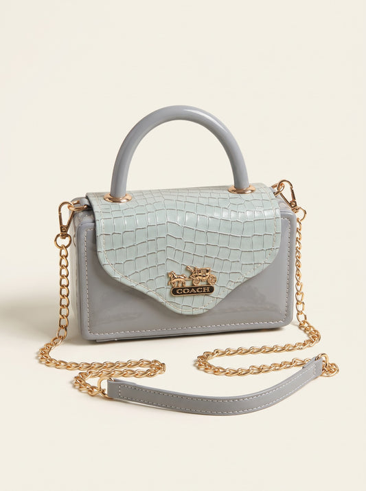Crocodile Pattern Flap Top-Handle Handbag