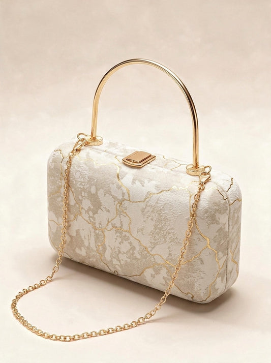Marble Pattern Velvet Clutch Bag