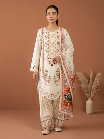 Embroidered 3-Piece Suit Set with Floral Dupatta