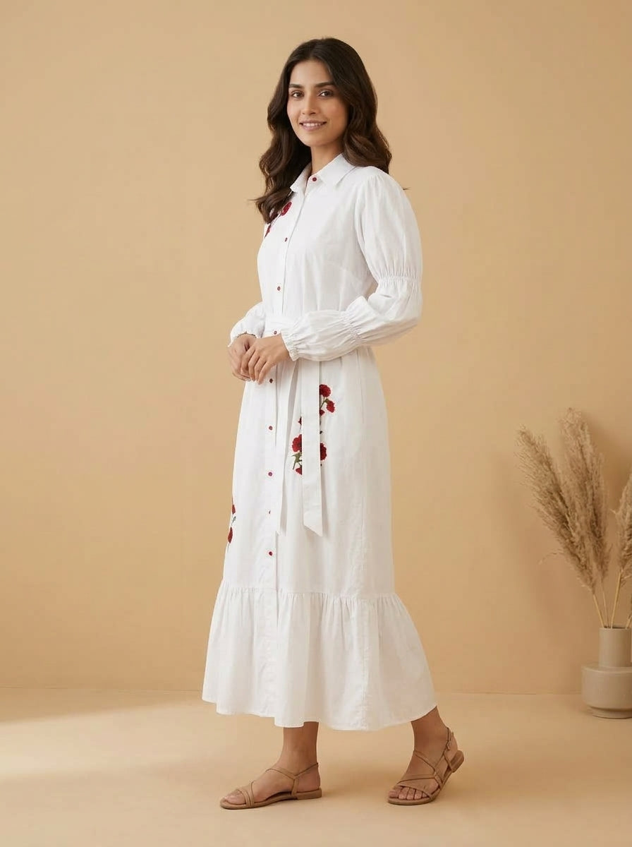 Embroidered Button-Down Maxi Dress