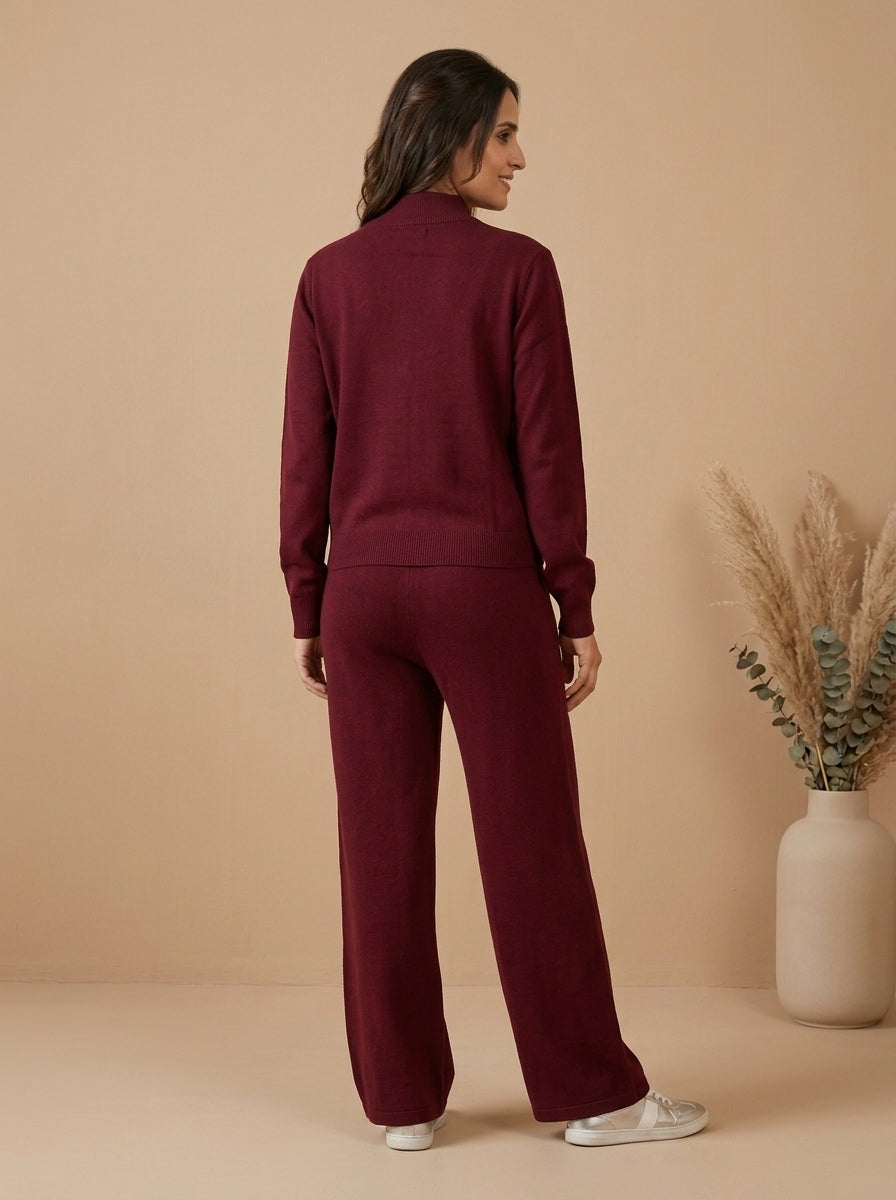 Zip-Up Knit Jacket & Drawstring Wide-Leg Trouser 2-Piece Co-ord Set