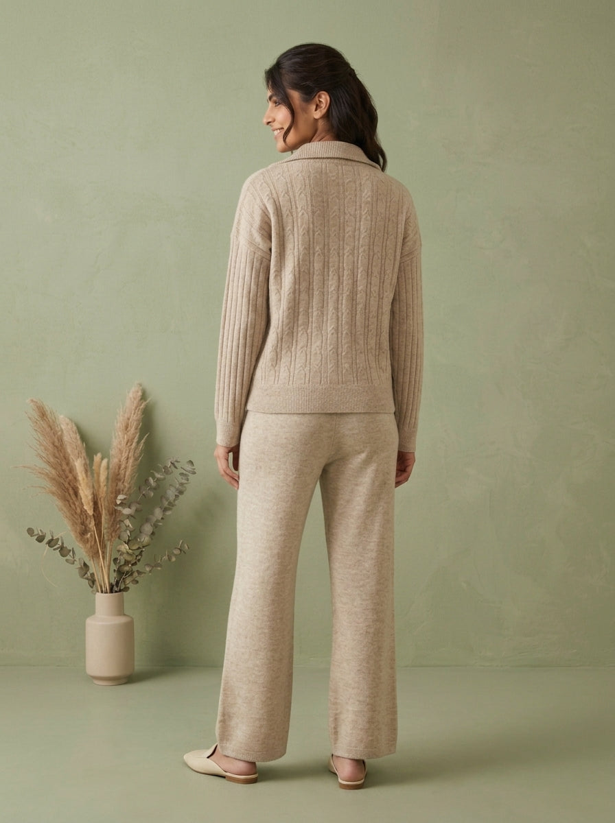 Full-Zip Cable-Knit Jacket & Wide-Leg Trouser 2-Piece Co-ord Set