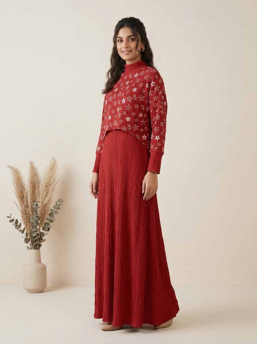 Star Print Two-Piece Layered Dress