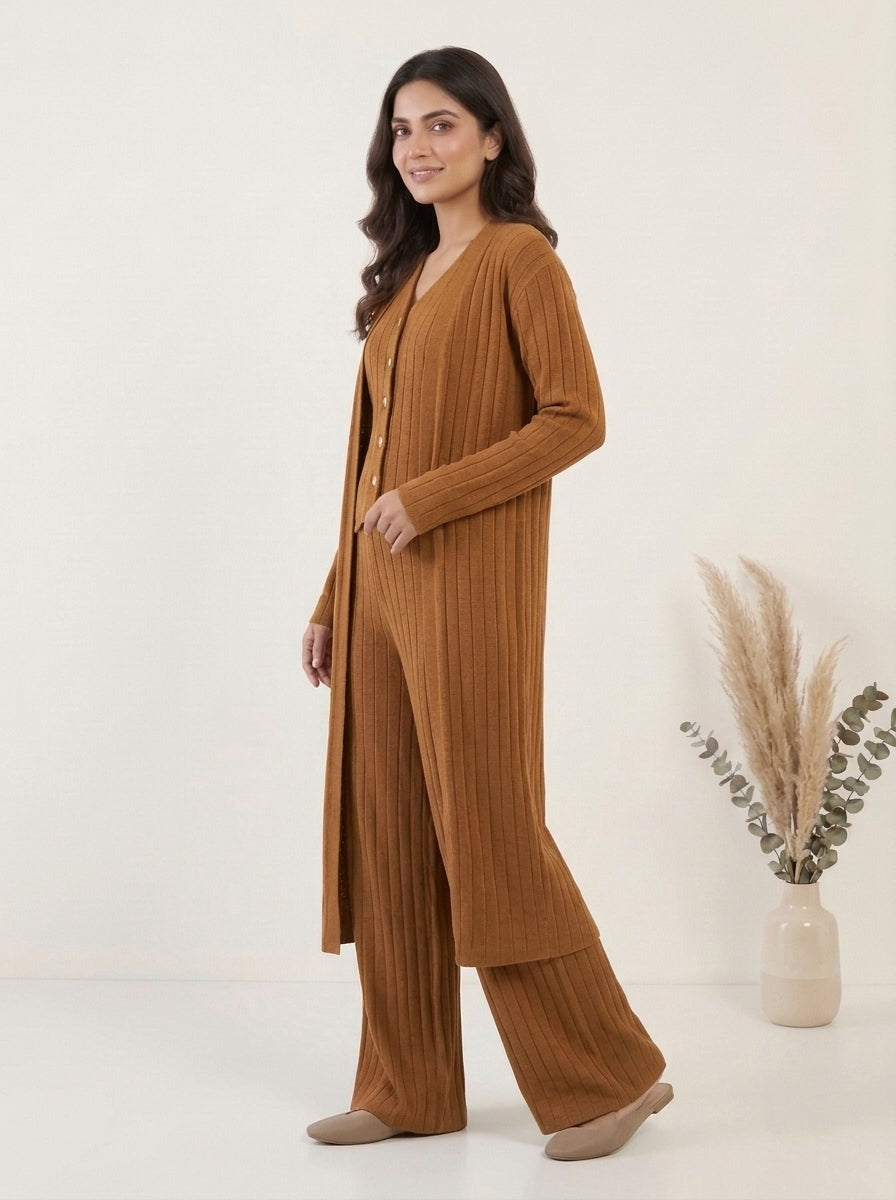 Ribbed Knit Three-Piece Layered Set