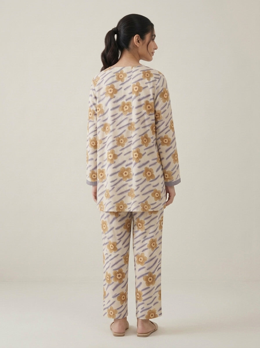 Floral Printed V-Neck Lounge Set