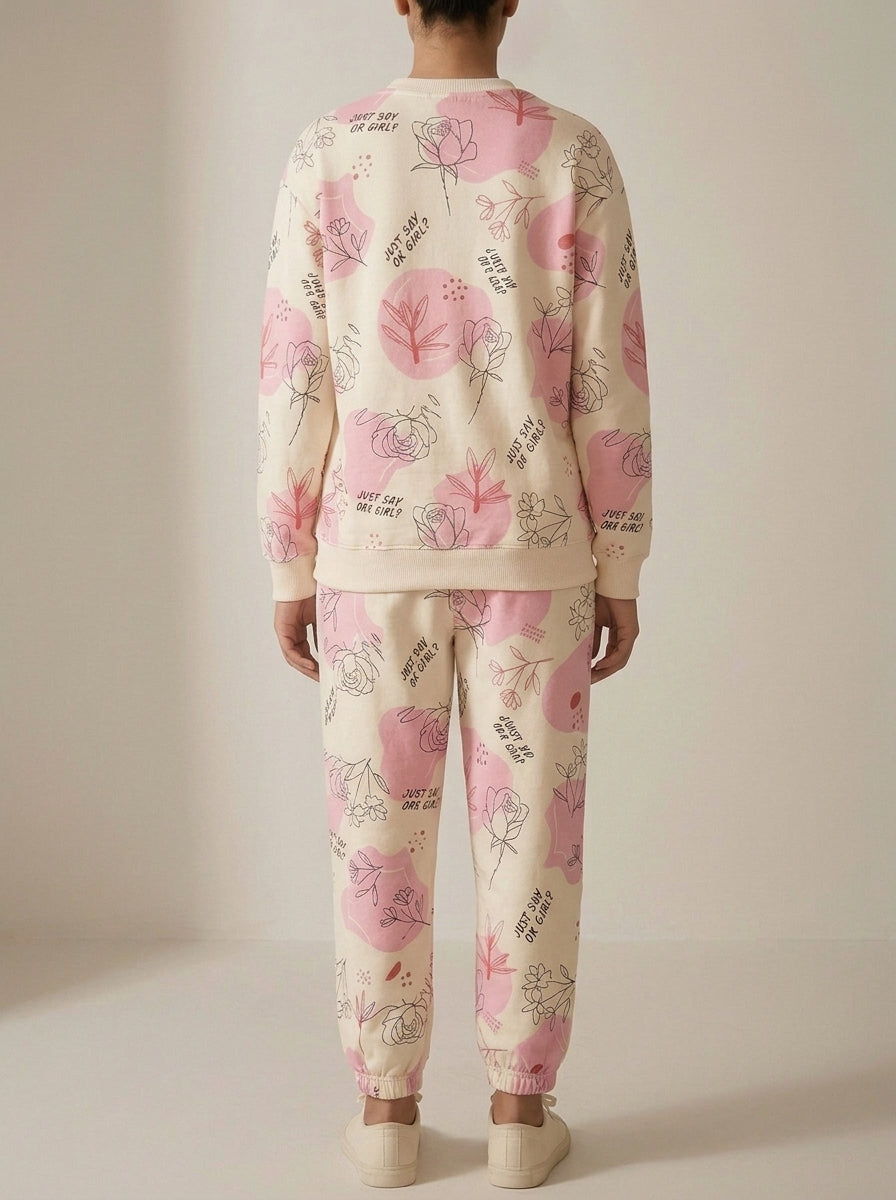 Graffiti Heart Printed Sweatshirt & Sweatpants Set