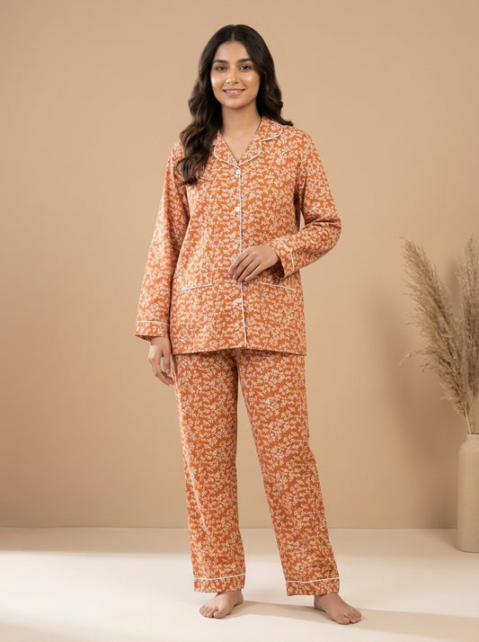 Floral Printed Sleepwear Shirt with Matching Trousers