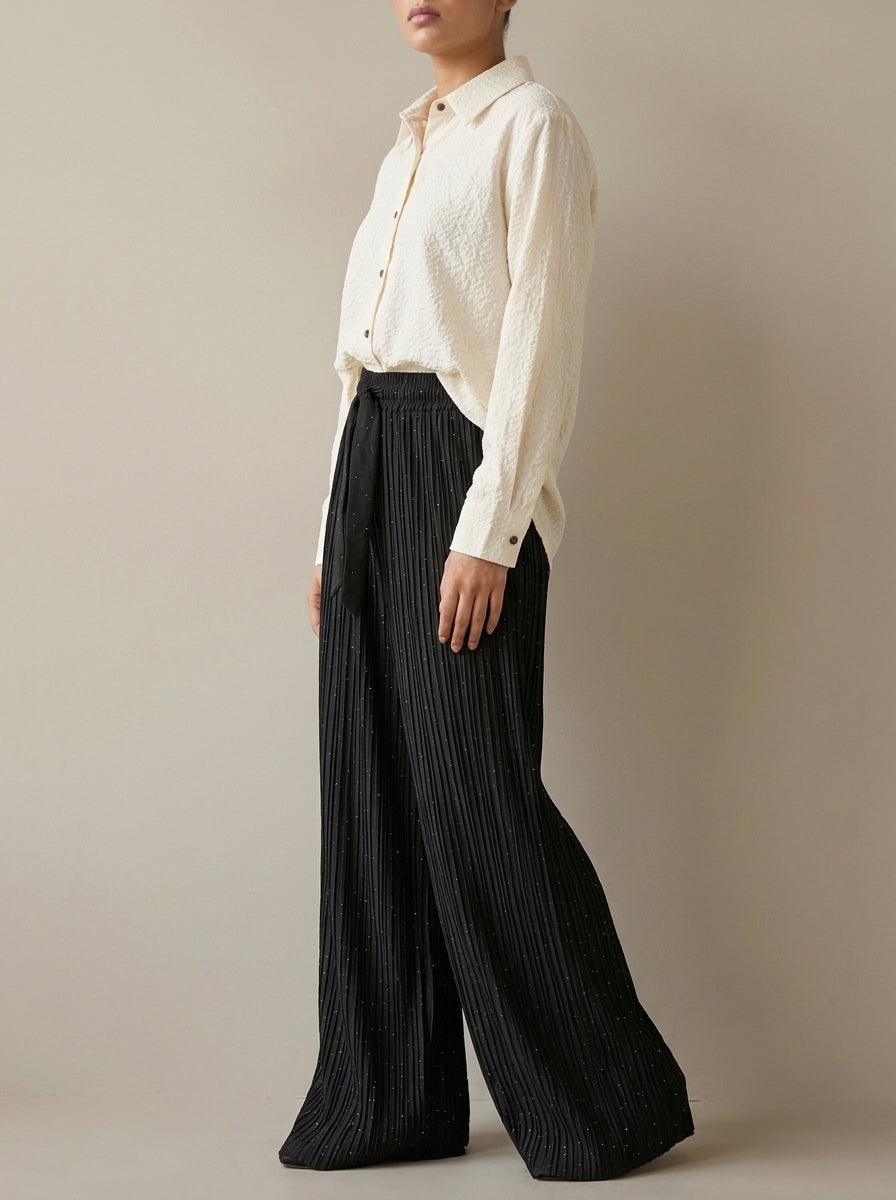 Sparkling Pleated Wide-Leg Trousers