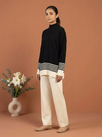 Striped Mock-Neck Knit Co-Ord Set