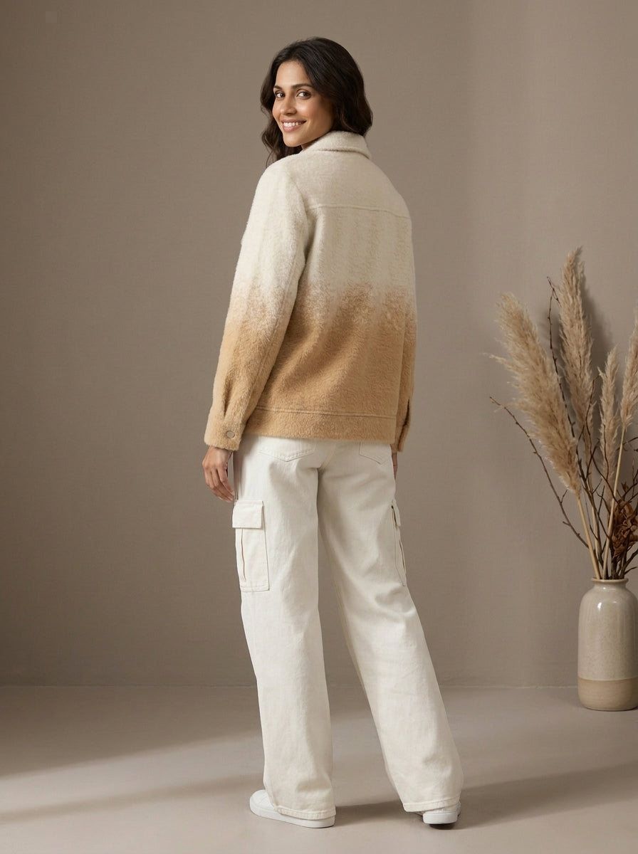Dual-Tone Knit Button-Front Jacket