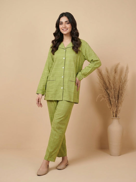 Grid Check Sleepwear Shirt with Matching Trousers