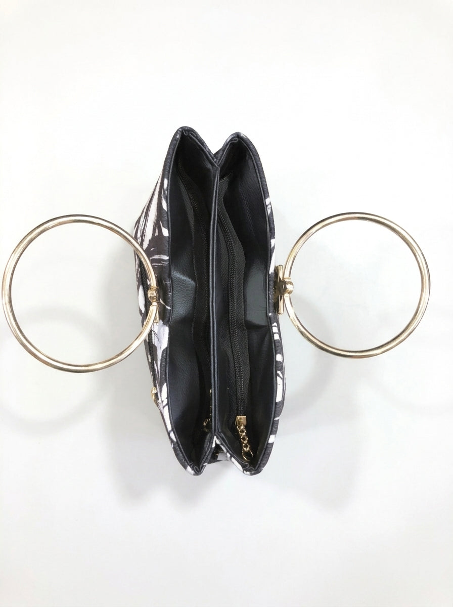 Ethnic Printed Ring Handle Handbag