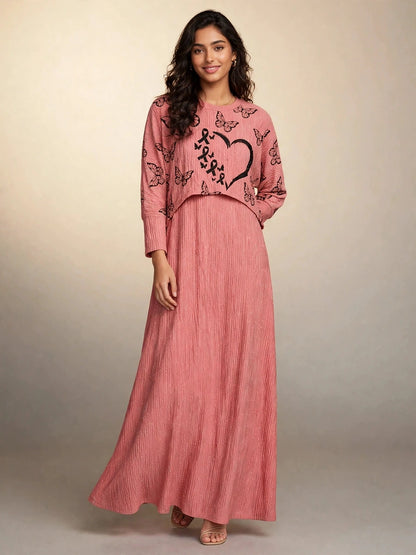 Pink Butterfly Maxi Dress Set