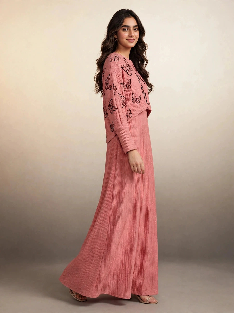 Pink Butterfly Maxi Dress Set