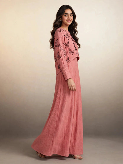 Pink Butterfly Maxi Dress Set