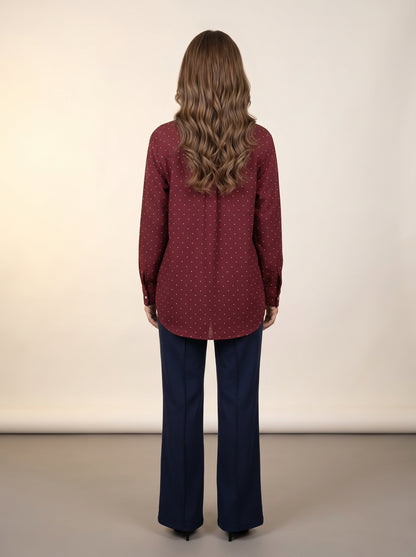 Maroon Polka Dot Shirt & Smocked Top Set