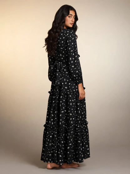 Black Floral Tiered Maxi Dress