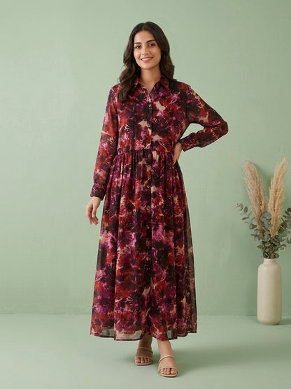 Floral Button-Down Smocked Maxi Dress