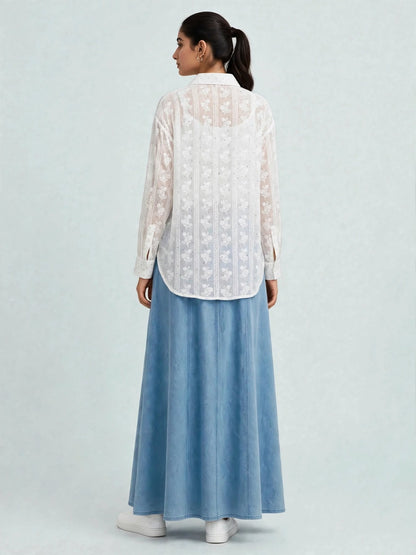 Embroidered Sequin Button-Down Shirt
