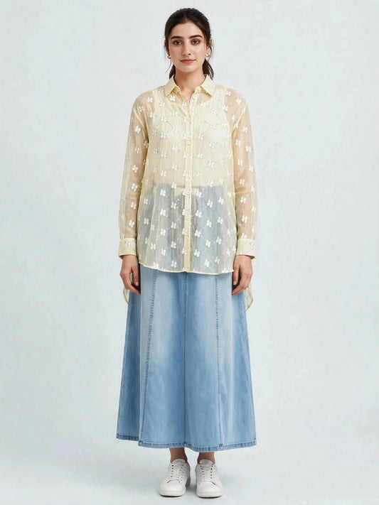 Embroidered Sequin Button-Down Shirt