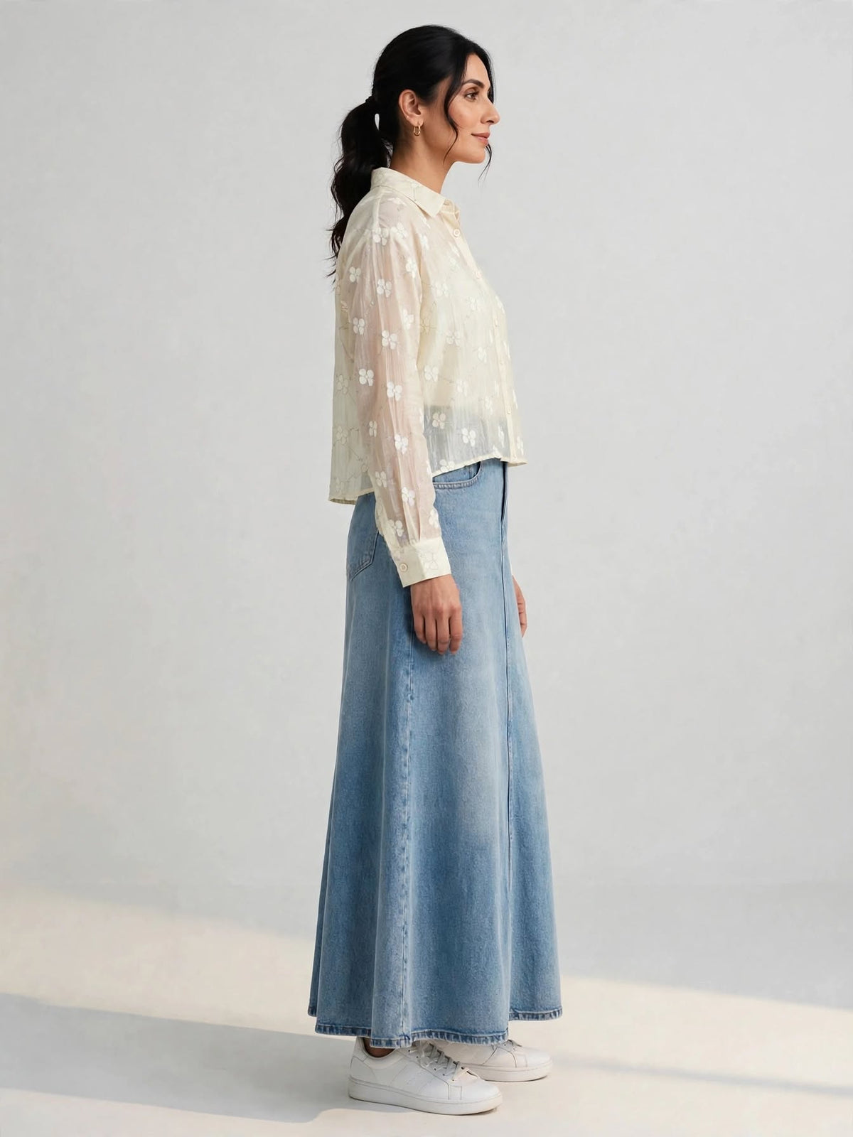 Embroidered Sequin Button-Down Shirt