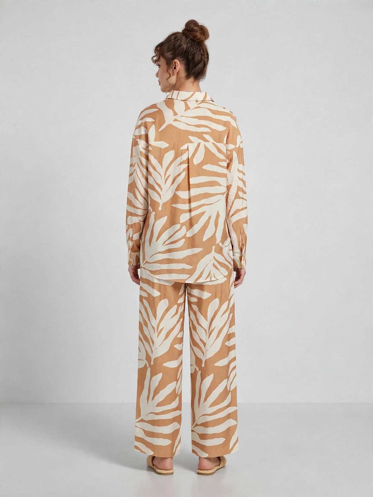 Tropical Leaf Printed Button-Down Shirt