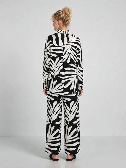 Tropical Leaf Printed Button-Down Shirt