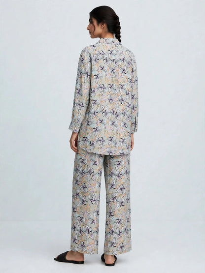 Botanical Leaf Printed Button-Down Shirt