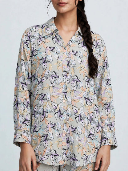 Botanical Leaf Printed Button-Down Shirt