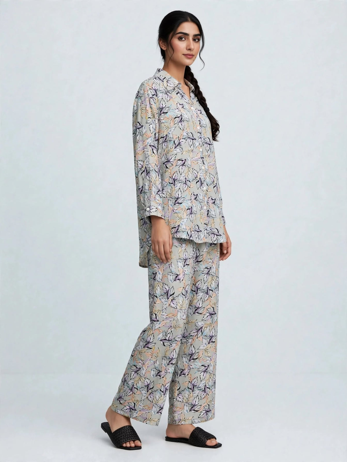 Botanical Leaf Printed Button-Down Shirt
