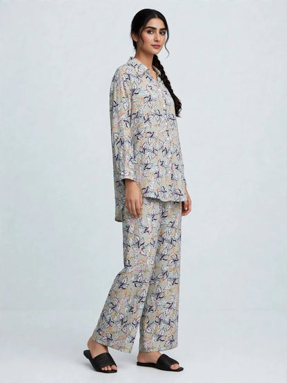 Botanical Leaf Printed Button-Down Shirt